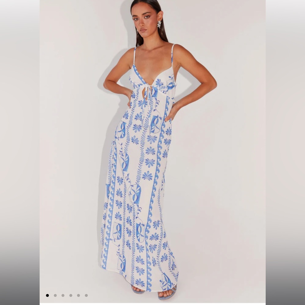 Peppermayo Exclusive - Flora Linen Maxi Dress - Floral Wave